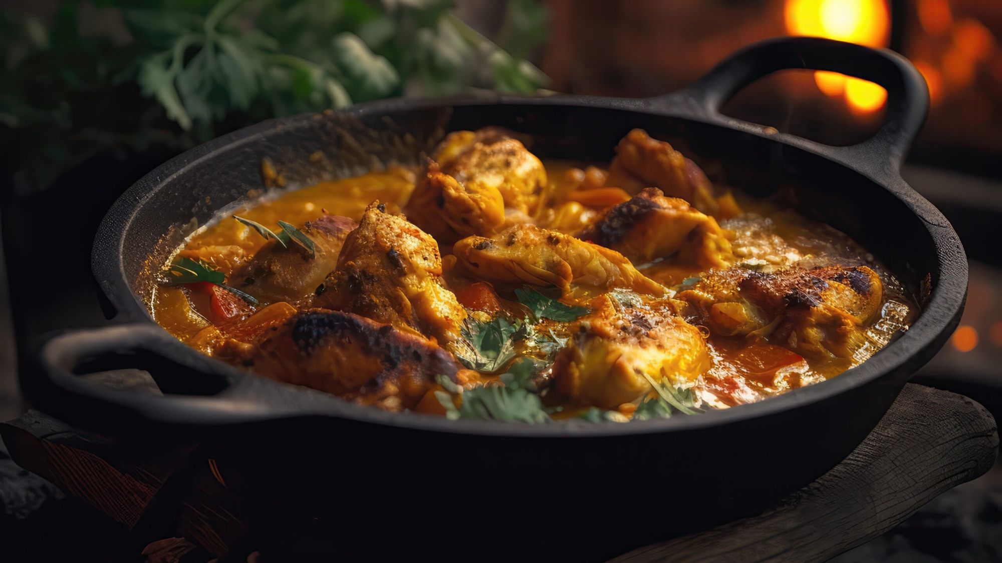 Chicken Curry On Stone In Rustic Pub