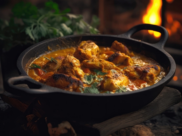 Chicken Curry On Stone In Rustic Pub